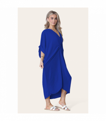 Womens V-Neck Tie Knotted Twisted Front Oversized Longline Midi Dress