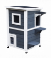 Wood 2-Floor Cat Condo Pet House Kitten Shelter with Window - Gray Pawhut