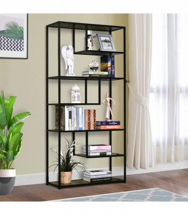 Wood Bookshelf Industrial Style Stand 6-Tier Living Room Display Rack Organiser