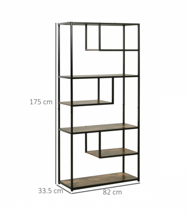 Wood Bookshelf Industrial Style Stand 6-Tier Living Room Display Rack Organiser
