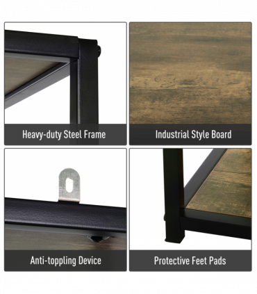 Wood Bookshelf Industrial Style Stand 6-Tier Living Room Display Rack Organiser