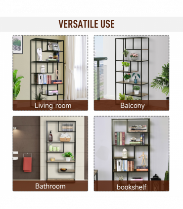 Wood Bookshelf Industrial Style Stand 6-Tier Living Room Display Rack Organiser