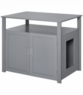 Wood Cat Litter Box Enclosure Furniture Adjustable Interior Wall Grey Pawhut