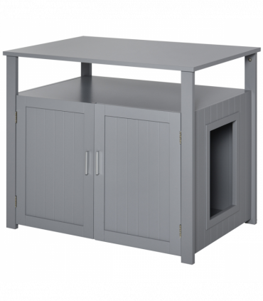 Wood Cat Litter Box Enclosure Furniture Adjustable Interior Wall Grey Pawhut
