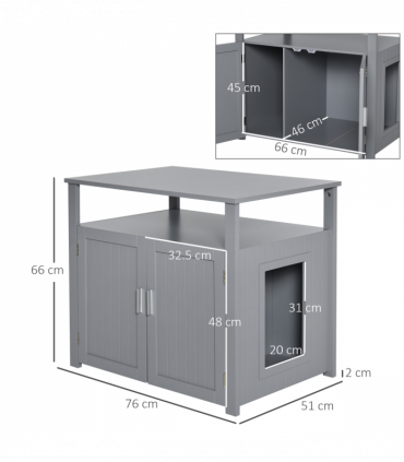 Wood Cat Litter Box Enclosure Furniture Adjustable Interior Wall Grey Pawhut