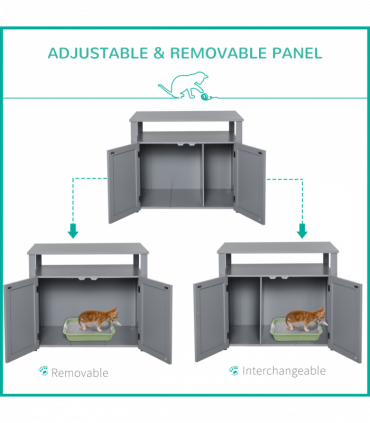 Wood Cat Litter Box Enclosure Furniture Adjustable Interior Wall Grey Pawhut