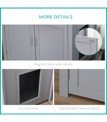 Wood Cat Litter Box Enclosure Furniture Adjustable Interior Wall Grey Pawhut