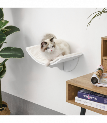 Wood Cat Shelf Shelter Kitten Bed Curved Climber Wall-Mounted Berber Fleece