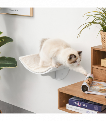 Wood Cat Shelf Shelter Kitten Bed Curved Climber Wall-Mounted Berber Fleece