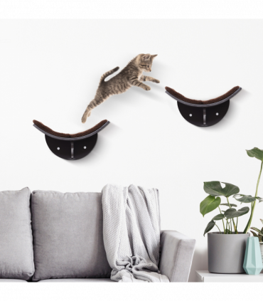 Wood Cat Shelf Shelter Kitten Bed Curved Climber Wall-Mounted Berber Fleece