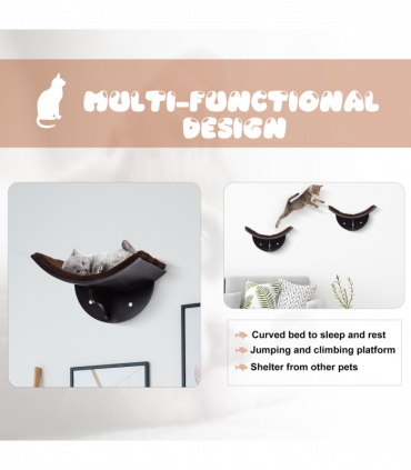 Wood Cat Shelf Shelter Kitten Bed Curved Climber Wall-Mounted Berber Fleece