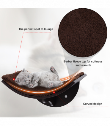 Wood Cat Shelf Shelter Kitten Bed Curved Climber Wall-Mounted Berber Fleece
