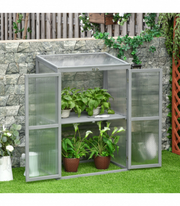 Wood Cold Frame Greenhouse Outdoor Indoor PC Board 76 x 47 x 110cm Grey