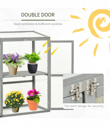 Wood Cold Frame Greenhouse Outdoor Indoor PC Board 76 x 47 x 110cm Grey