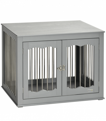 Wood Dog Crate Furniture W/ Three Doors, Locks & Latches, for Medium Dogs