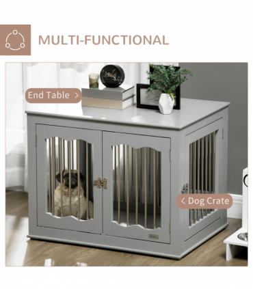 Wood Dog Crate Furniture W/ Three Doors, Locks & Latches, for Medium Dogs