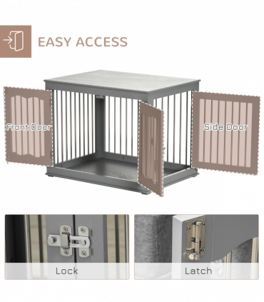 Wood Dog Crate Furniture W/ Three Doors, Locks & Latches, for Medium Dogs