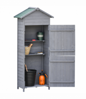 Wood Garden Storage Shed Tool Cabinet w/ Felt Roof, 189x82x49cm, Grey
