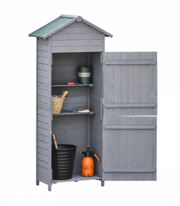 Wood Garden Storage Shed Tool Cabinet w/ Felt Roof, 189x82x49cm, Grey