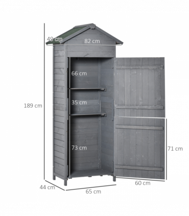 Wood Garden Storage Shed Tool Cabinet w/ Felt Roof, 189x82x49cm, Grey