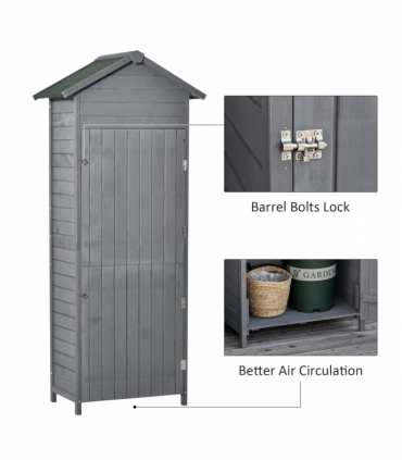 Wood Garden Storage Shed Tool Cabinet w/ Felt Roof, 189x82x49cm, Grey