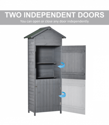 Wood Garden Storage Shed Tool Cabinet w/ Felt Roof, 189x82x49cm, Grey