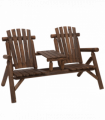Wood Patio Chair Bench 2 Seats with Center Coffee Table, Garden Bench