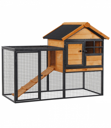 Wood-metal Rabbit Hutch Elevated Pet House Outdoor 122 x 63 x 92cm