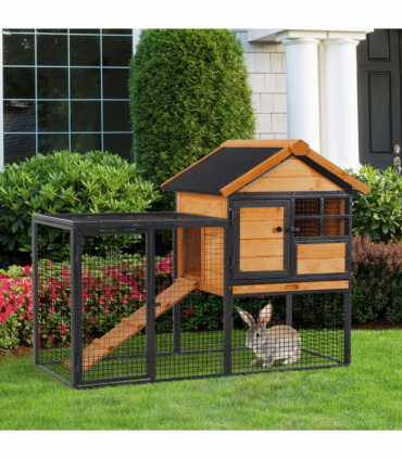 Wood-metal Rabbit Hutch Elevated Pet House Outdoor 122 x 63 x 92cm