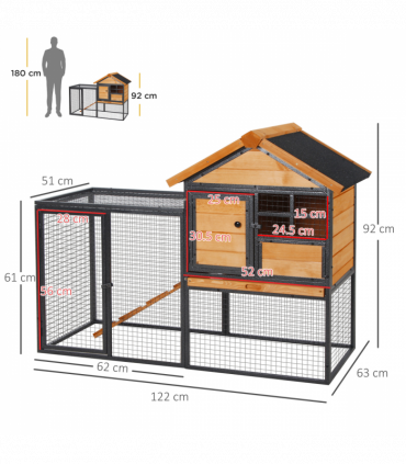 Wood-metal Rabbit Hutch Elevated Pet House Outdoor 122 x 63 x 92cm