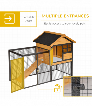Wood-metal Rabbit Hutch Elevated Pet House Outdoor 122 x 63 x 92cm