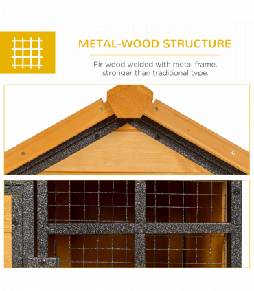 Wood-metal Rabbit Hutch Elevated Pet House Outdoor 122 x 63 x 92cm