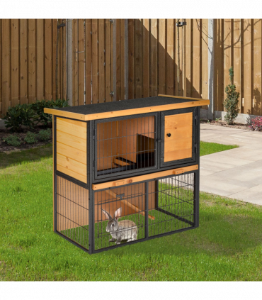 Wood-metal Rabbit Hutch Elevated Pet House Outdoor 89.5 x 45 x 81cm Pawhut