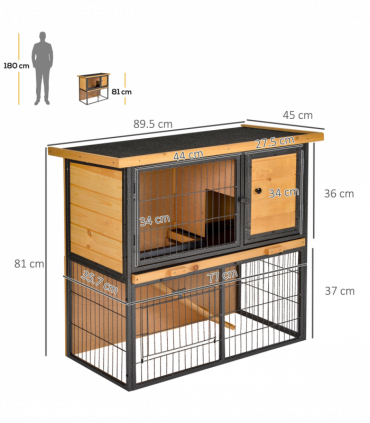 Wood-metal Rabbit Hutch Elevated Pet House Outdoor 89.5 x 45 x 81cm Pawhut