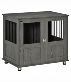 Wooden & Wire Dog Cage for Medium Dog, Stylish Pet Kennel w/ Magnetic Doors