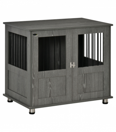 Wooden & Wire Dog Cage for Medium Dog, Stylish Pet Kennel w/ Magnetic Doors