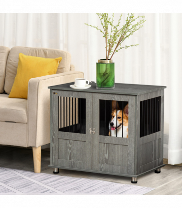 Wooden & Wire Dog Cage for Medium Dog, Stylish Pet Kennel w/ Magnetic Doors