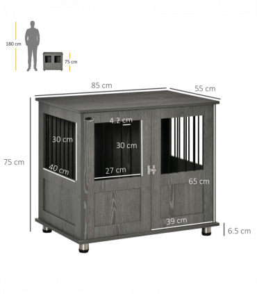 Wooden & Wire Dog Cage for Medium Dog, Stylish Pet Kennel w/ Magnetic Doors