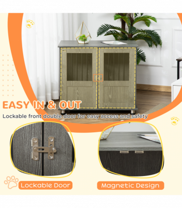 Wooden & Wire Dog Cage for Medium Dog, Stylish Pet Kennel w/ Magnetic Doors