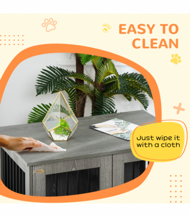 Wooden & Wire Dog Cage for Medium Dog, Stylish Pet Kennel w/ Magnetic Doors