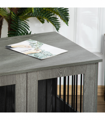 Wooden & Wire Dog Cage for Medium Dog, Stylish Pet Kennel w/ Magnetic Doors