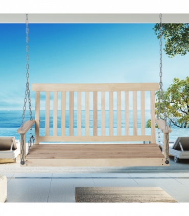 Wooden 2-Seater Poch Swing Chair Hanging Hammock Chains