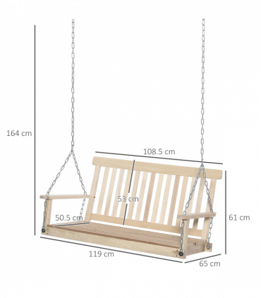 Wooden 2-Seater Poch Swing Chair Hanging Hammock Chains