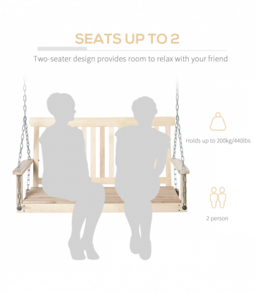 Wooden 2-Seater Poch Swing Chair Hanging Hammock Chains