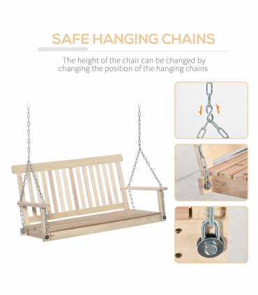 Wooden 2-Seater Poch Swing Chair Hanging Hammock Chains