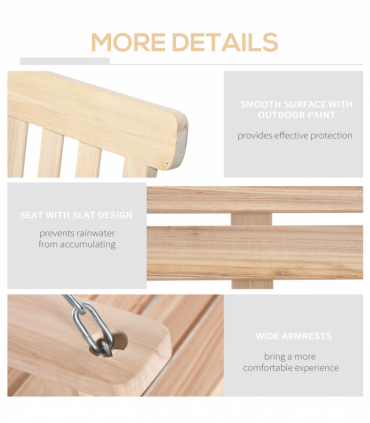 Wooden 2-Seater Poch Swing Chair Hanging Hammock Chains