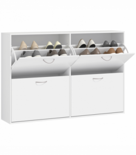 Wooden 4 Drawer Shoes Cabinet Multi Flip Down Shelf Drawer Organizer - White