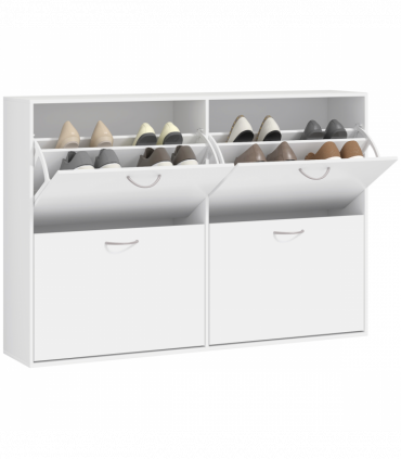 Wooden 4 Drawer Shoes Cabinet Multi Flip Down Shelf Drawer Organizer - White