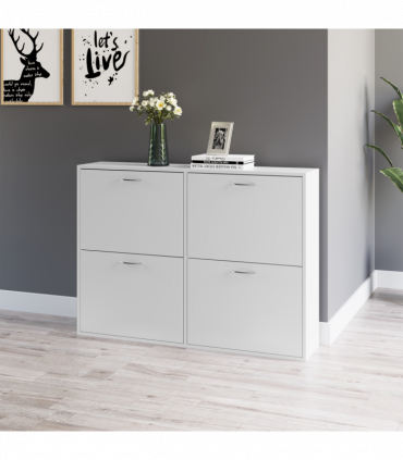 Wooden 4 Drawer Shoes Cabinet Multi Flip Down Shelf Drawer Organizer - White