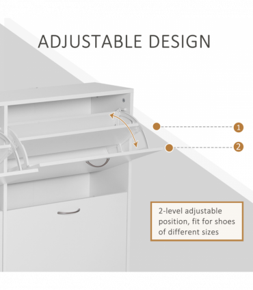 Wooden 4 Drawer Shoes Cabinet Multi Flip Down Shelf Drawer Organizer - White